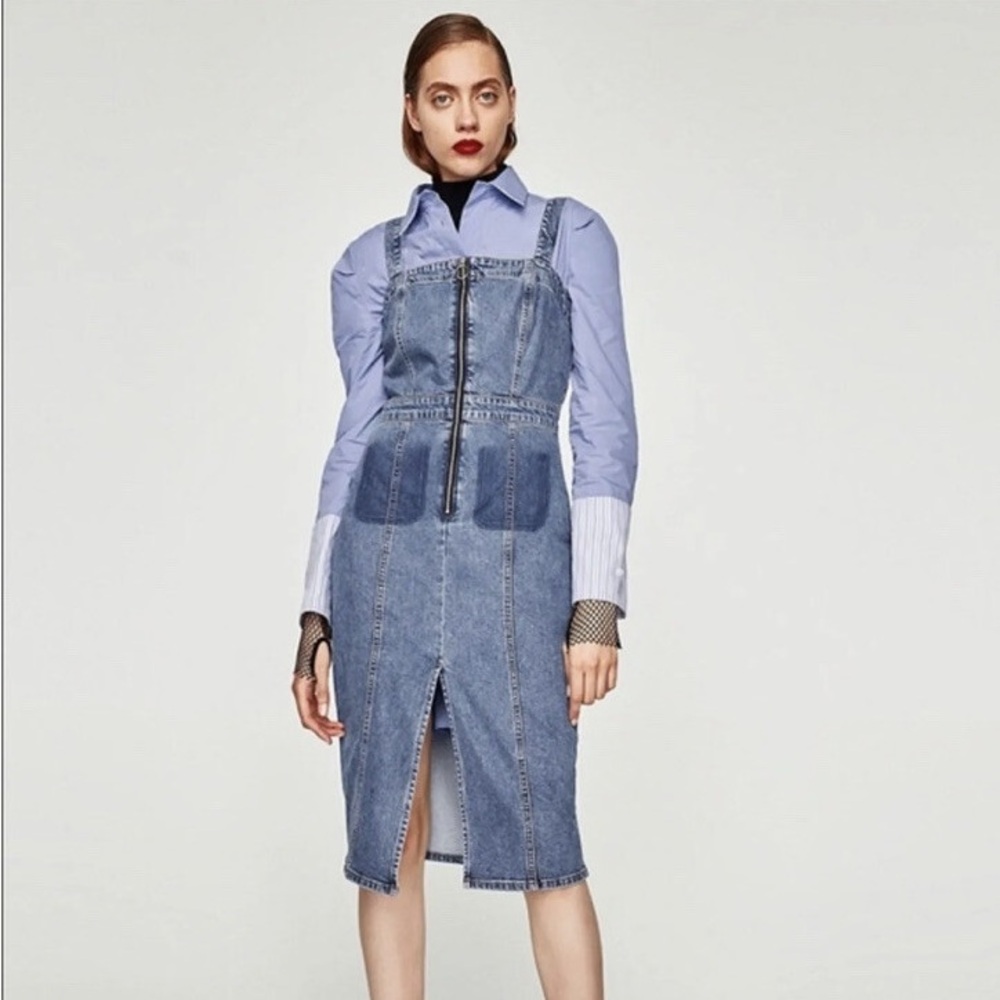 ZARA Trafalec Denim Zipper Front Dress